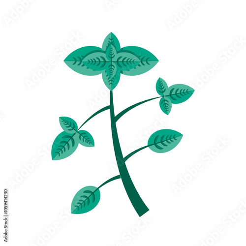 A sprig of Oregano. Part of my color flat set of 15 best herbs for cooking. Greenery on a white. Herbs for meat, fish, drinks and cocktails. Used dev, app, design, web, ui, advertising. Vector 10 EPS