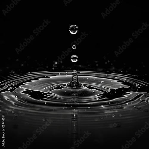 A close-up of a water droplet creating ripples on a dark background, emphasizing movement and clarity, ideal for projects related to nature, science, or abstract design, photo