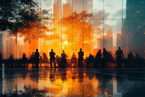 Wallpaper Mural Silhouettes of business professionals in sunset cityscape setting Torontodigital.ca