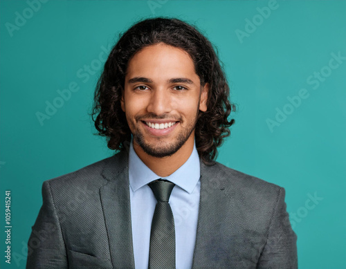 Happy Man Smiling Against Colorful Studio Background