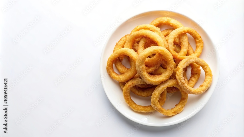 Aerial view of onion rings on a plate Aerial view of onion rings on a plate