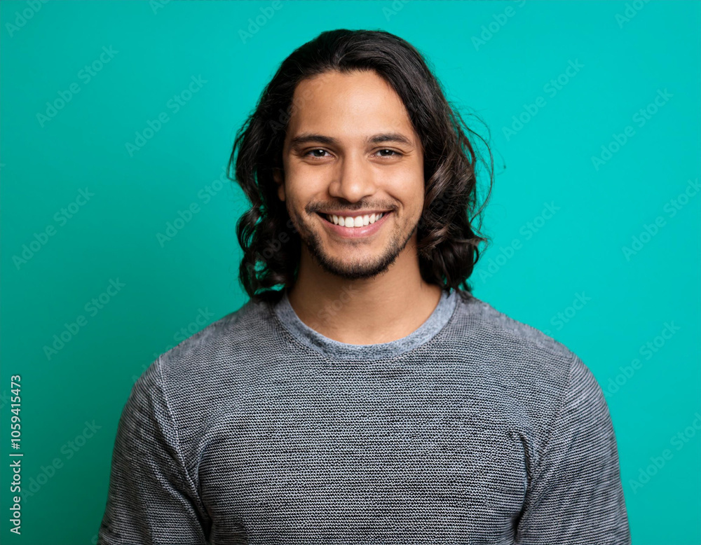 Obraz premium Happy Man Smiling Against Colorful Studio Background