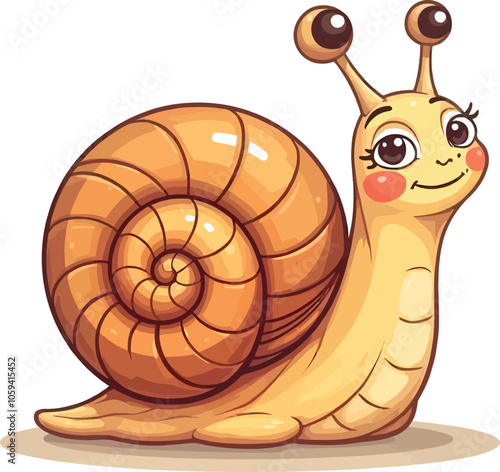 A Cute Hand Drawn Snail Smiling Cartoon Flat Character Illustration Animal Nature Icon Concept