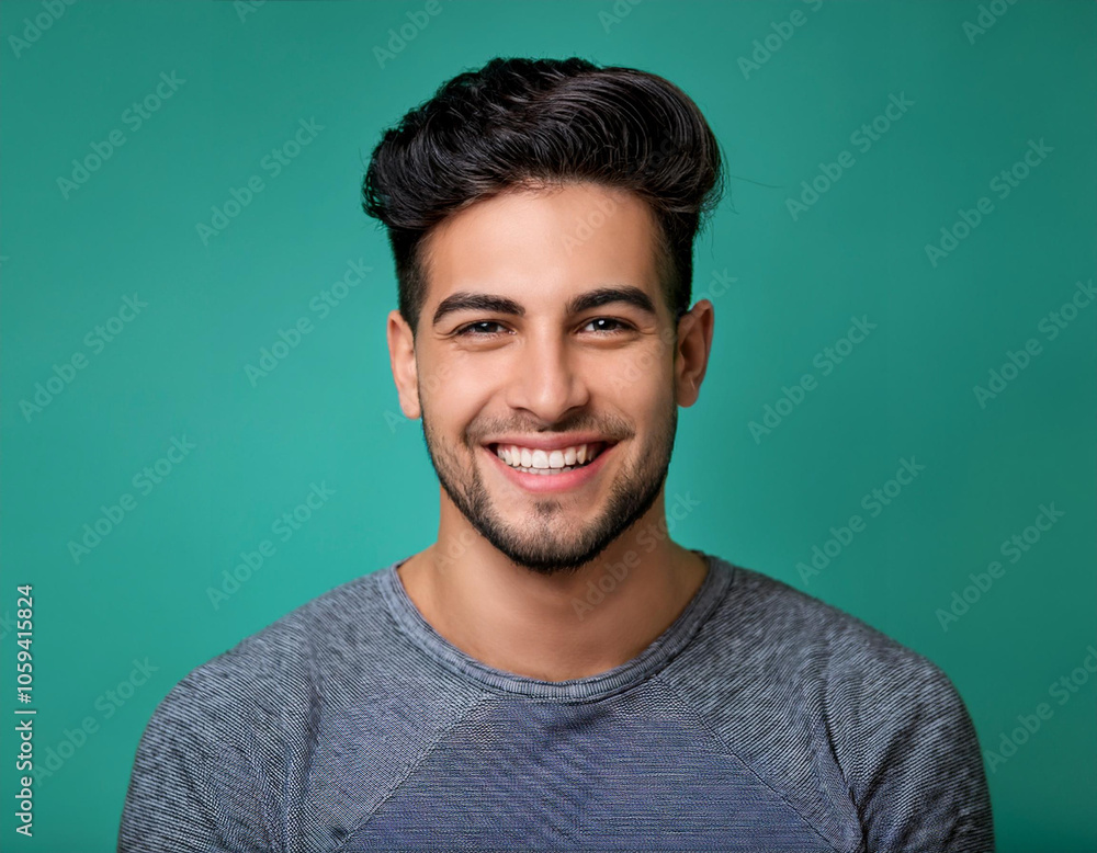Happy Man Smiling Against Colorful Studio Background Happy Man Smiling Against Colorful Studio Background