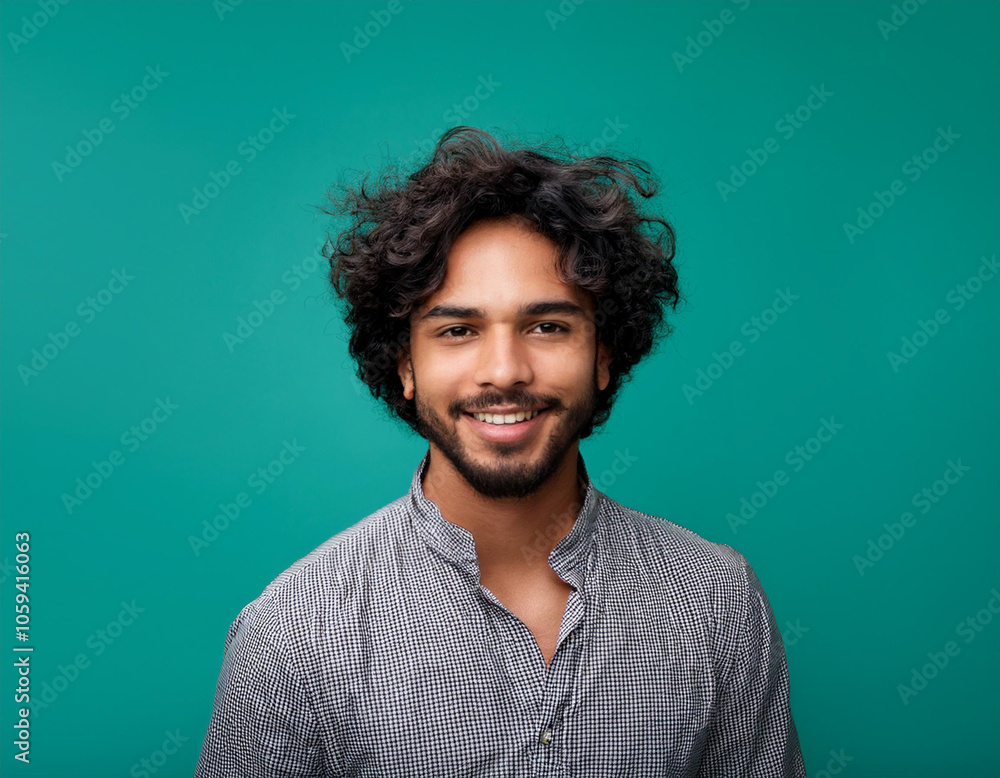 Obraz premium Happy Man Smiling Against Colorful Studio Background