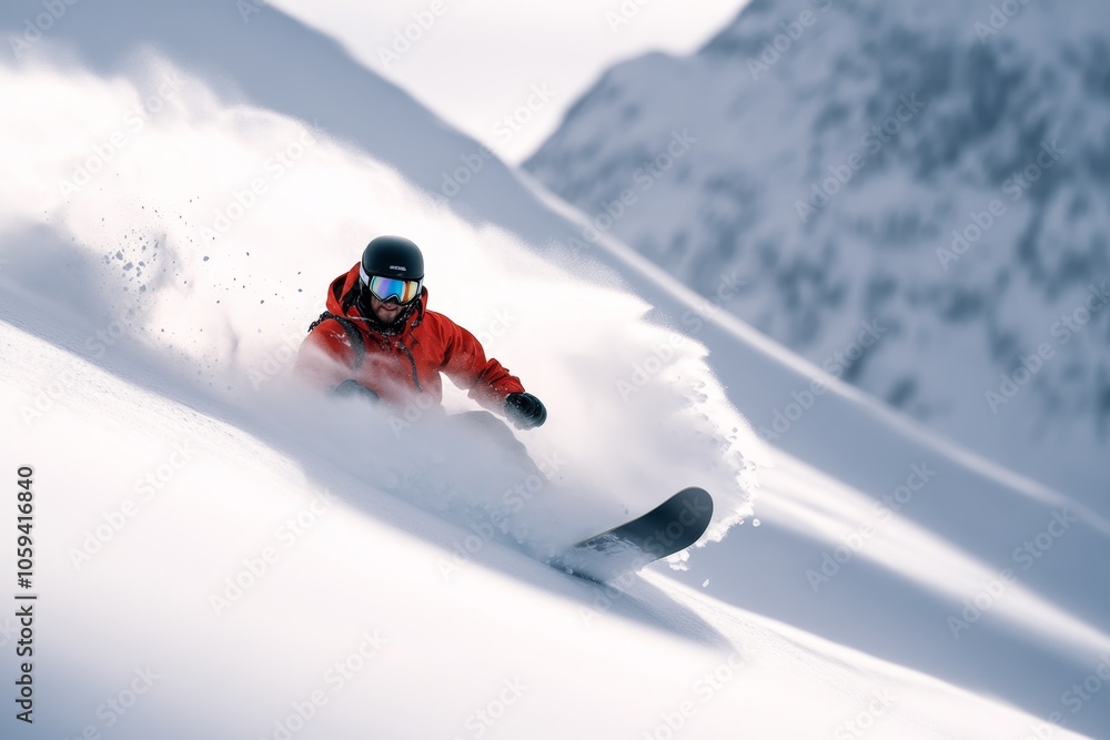a snowboarder in mid-air, flying through a snow-covered mountain backdrop, fresh powder trailing behind, intense focus on face, sunlight reflecting on snow, crisp details on the board and gear a snowboarder in mid-air, flying through a snow-covered mountain backdrop, fresh powder trailing behind, intense focus on face, sunlight reflecting on snow, crisp details on the board and gear