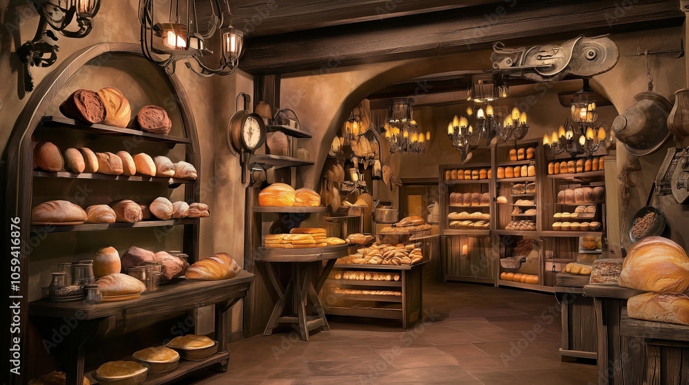 Cozy Bakery Interior with Fresh Bread Cozy Bakery Interior with Fresh Bread