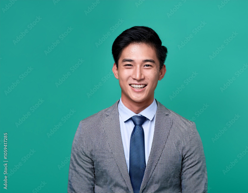 Happy Man Smiling Against Colorful Studio Background Happy Man Smiling Against Colorful Studio Background