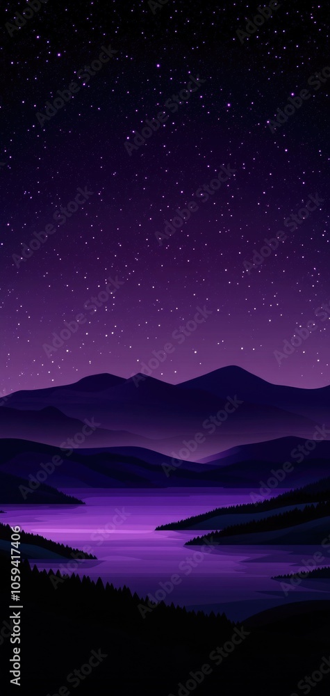 A serene deep purple and black sky adorned with sparse stars above tranquil waters at twilight A serene deep purple and black sky adorned with sparse stars above tranquil waters at twilight