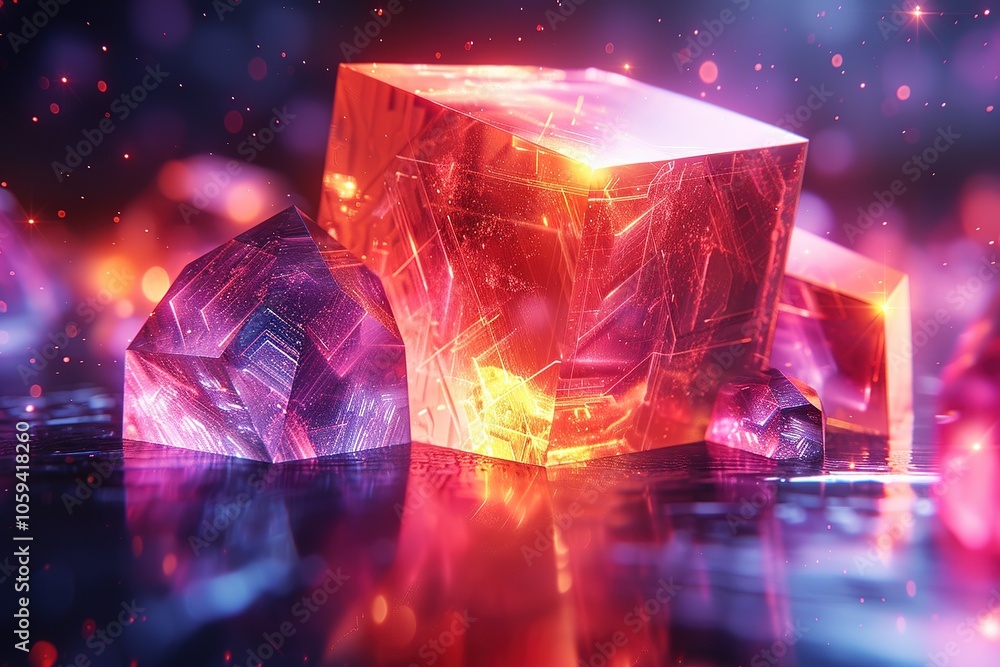 A cube made of glass is sitting on a body of water A cube made of glass is sitting on a body of water
