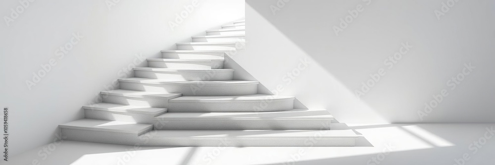 A sleek and modern white stair against a clean white background, architecture, shadow, home A sleek and modern white stair against a clean white background, architecture, shadow, home