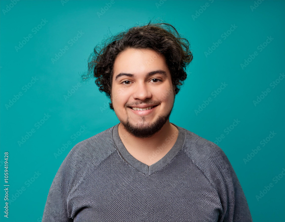 Happy Man Smiling Against Colorful Studio Background Happy Man Smiling Against Colorful Studio Background