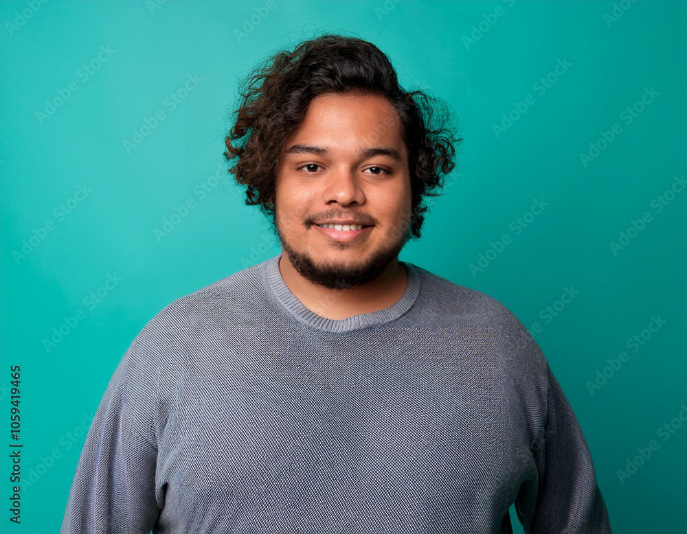 Happy Man Smiling Against Colorful Studio Background Happy Man Smiling Against Colorful Studio Background