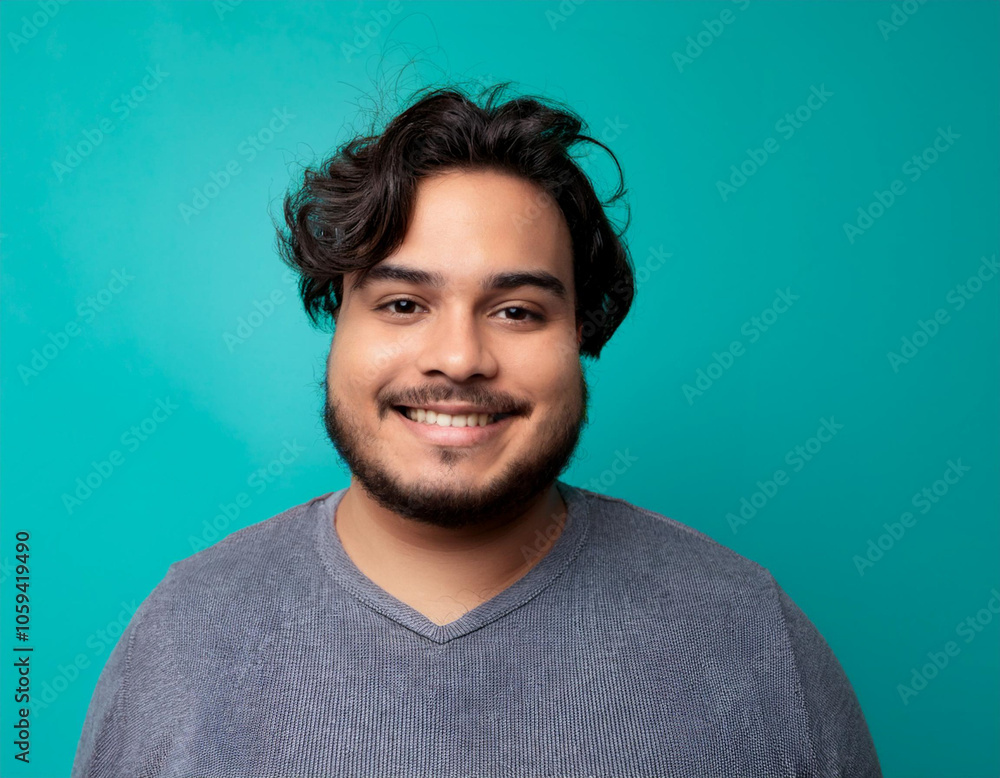 Happy Man Smiling Against Colorful Studio Background Happy Man Smiling Against Colorful Studio Background