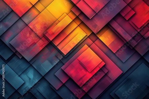 A colorful abstract painting with squares of different colors