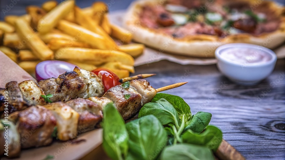 Souvlaki, French Fries, and Pie: A Delicious Feast for Food Lovers Souvlaki, French Fries, and Pie: A Delicious Feast for Food Lovers