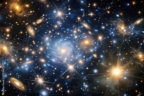 A stunning galaxy cluster with multiple galaxies and a vast network of galaxy filaments, celestial, space, universe