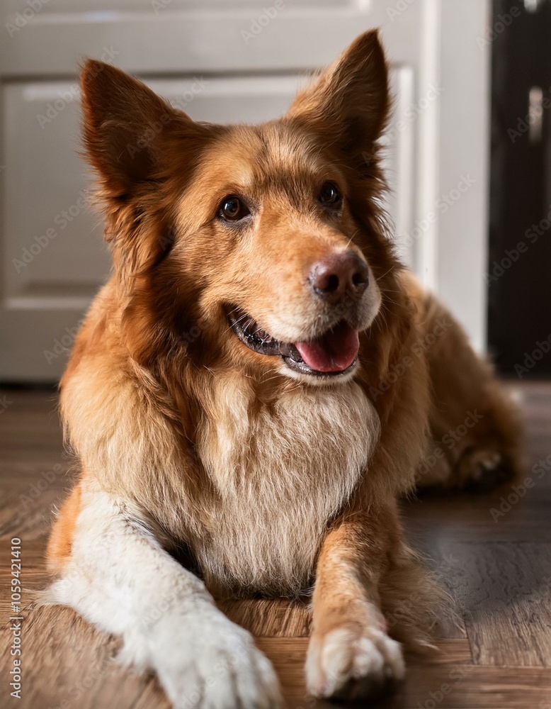 Cute dogs resting on the floor together at home Cute dogs resting on the floor together at home