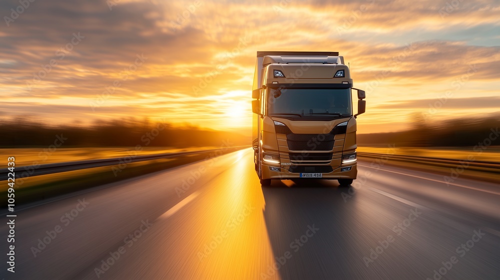 Transportation logistics at golden hour with semi-truck on highway, fast delivery, commercial freight, road travel, industry, sunset, dynamic. Transportation logistics at golden hour with semi-truck on highway, fast delivery, commercial freight, road travel, industry, sunset, dynamic.