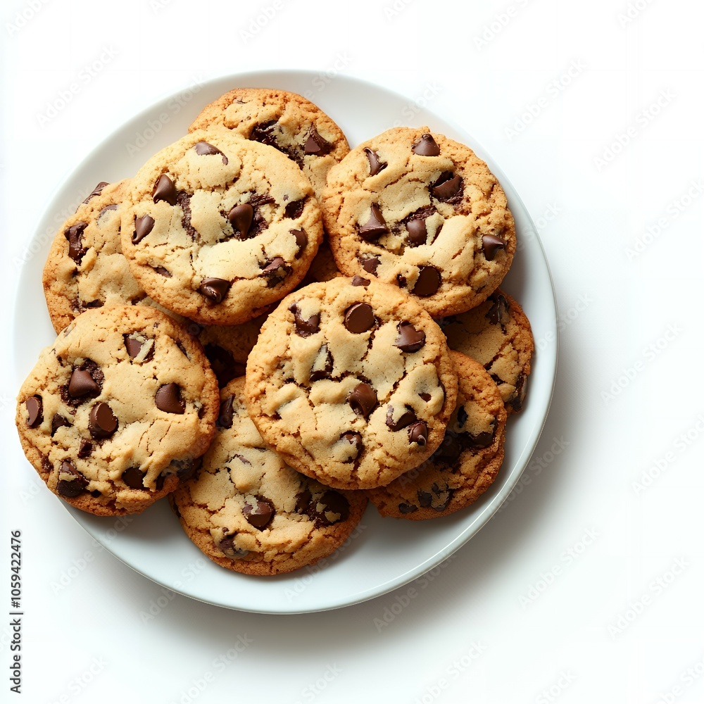 A plate of chocolate chip cookies. A plate of chocolate chip cookies.