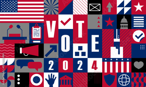Vote. Every voice matters. Vector banner template for US presidential election. Election day. Usa debate of president voting 2024. Election voting poster. Vote 2024 in USA, banner design