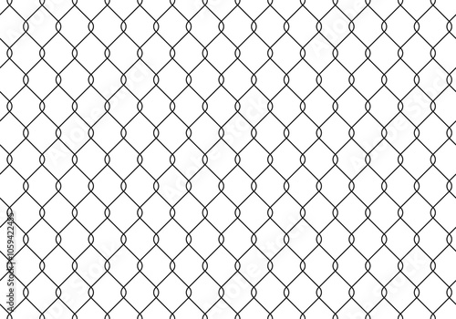 Steel wire chain link fence seamless pattern background texture. Metal lattice with rhombus, diamond shape silhouette. Grid fence background design. Prison wire mesh seamless texture