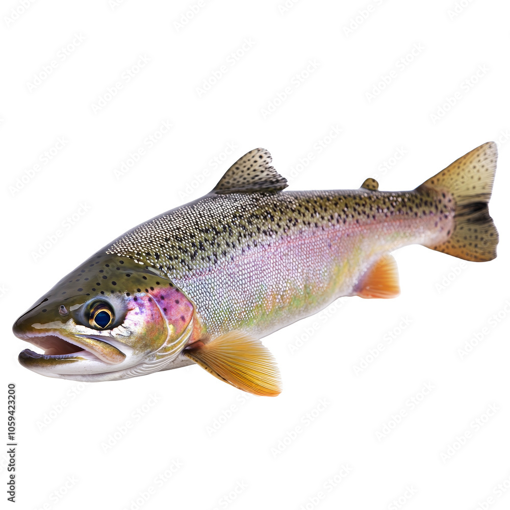 Colorful trout swimming in a clear mountain stream isolated transparent Colorful trout swimming in a clear mountain stream isolated transparent