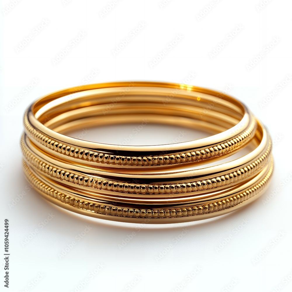 Close up of four gold bangles. Close up of four gold bangles.