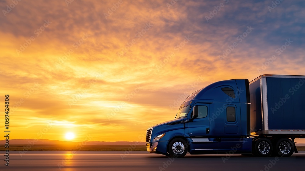 Classic semi-truck cruising on rural highway at sunset, golden sunlight, freight transport, commercial vehicle, long-distance haul, travel, logistics. Classic semi-truck cruising on rural highway at sunset, golden sunlight, freight transport, commercial vehicle, long-distance haul, travel, logistics.