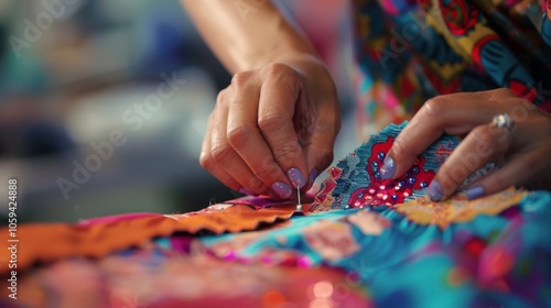 A handson designer carefully pins fabric pieces together creating a mockup of a new dress design.