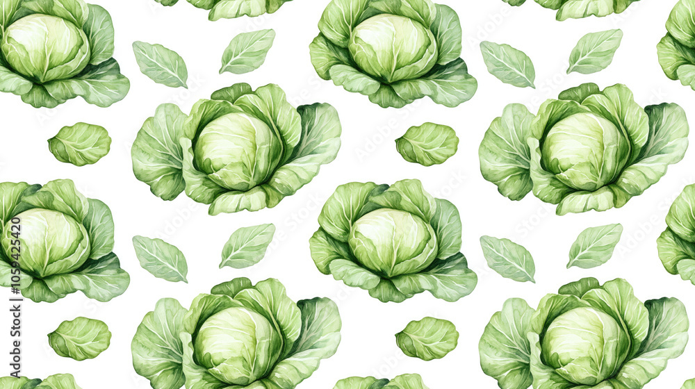 Watercolor cabbage seamless pattern on white background handpainted design for textile and wallpaper applications Watercolor cabbage seamless pattern on white background handpainted design for textile and wallpaper applications