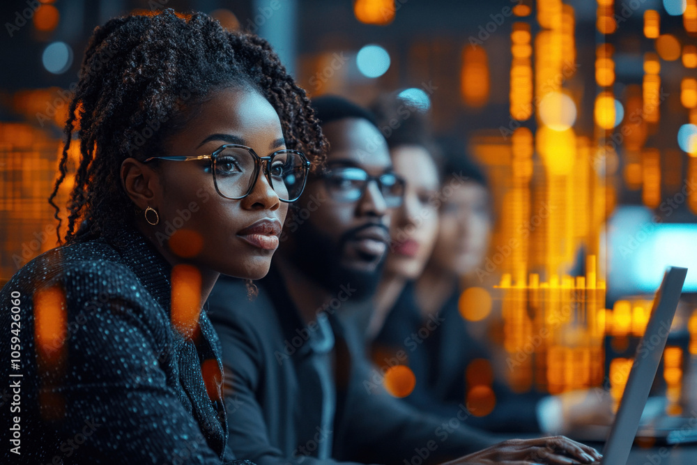 Focused African American professionals in modern business setting Focused African American professionals in modern business setting