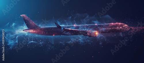 An airplane with a glowing digital effect.