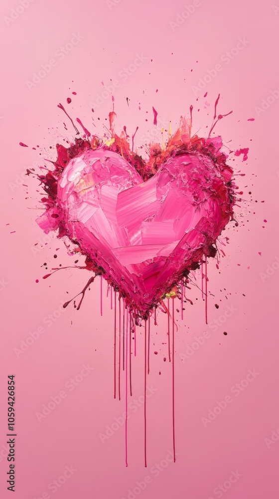 Pink heart melting and dripping on pink background representing love and romance Pink heart melting and dripping on pink background representing love and romance