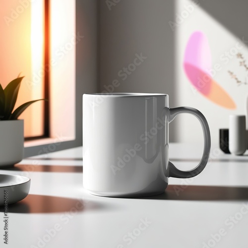 Minimalist white mug on the table