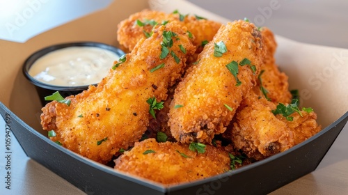 Crispy Chicken Wings with Herb Garnish and Dip