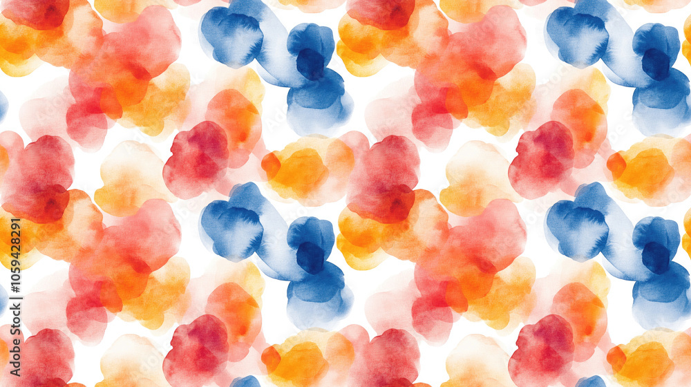 Seamless watercolor pattern featuring vibrant hues and fluid shapes on a clean white background ideal for fabric design and crafting Seamless watercolor pattern featuring vibrant hues and fluid shapes on a clean white background ideal for fabric design and crafting