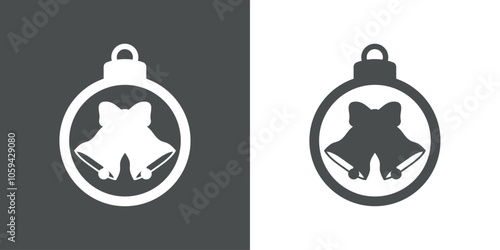 Tiempo de Navidad. Logo con silueta de bola de navidad con 2 campanas con lazo de cinta para su uso en tarjetas y felicitaciones