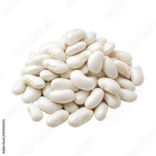 White beans arranged in a pile on a wooden surface transparent