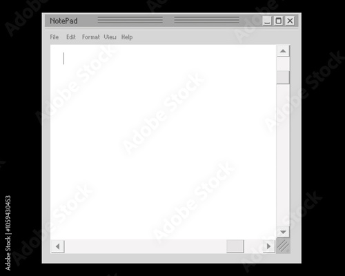 Old computer notepad template. Web notebook for notes text blank screen with scroll cursors user friendly retro interface informational vector notes