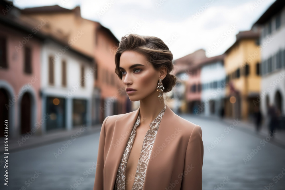 A glamorous woman poses against the backdrop of an ancient city, combining style with a historical atmosphere and unique architecture A glamorous woman poses against the backdrop of an ancient city, combining style with a historical atmosphere and unique architecture