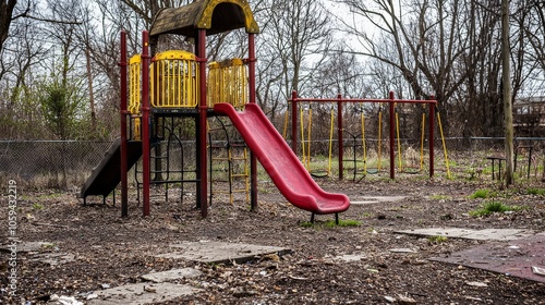 A playground in disrepair, symbolizing the social impact of crime on community spaces photo