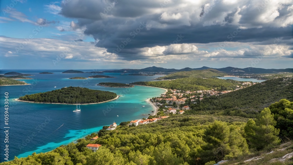 Obraz premium Stunning Murter Island Panorama Skyline Landscape with Vibrant Colors and High Depth of Field for Scenic Photography