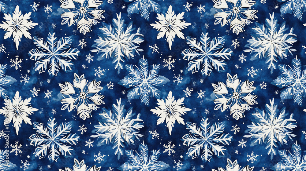 Winter ceramic tile pattern featuring indigo and white ethnic Arabic designs with decorative snowflake motifs ideal for seasonal home decor and interior design projects Winter ceramic tile pattern featuring indigo and white ethnic Arabic designs with decorative snowflake motifs ideal for seasonal home decor and interior design projects