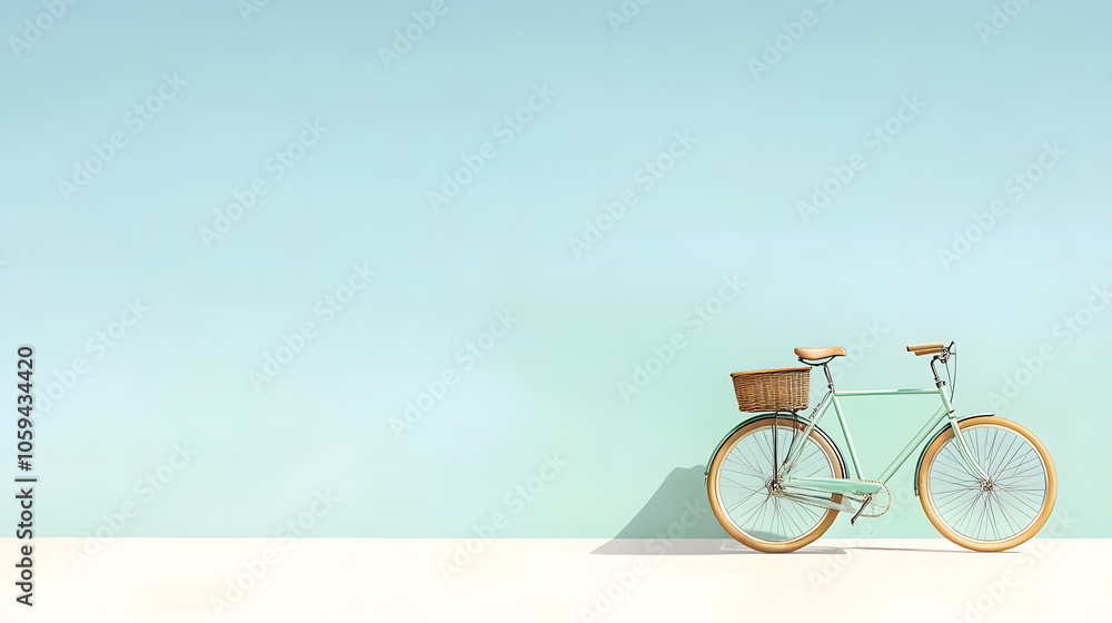 Fototapeta premium retro bicycle with basket against muted blue background, evoking nostalgia