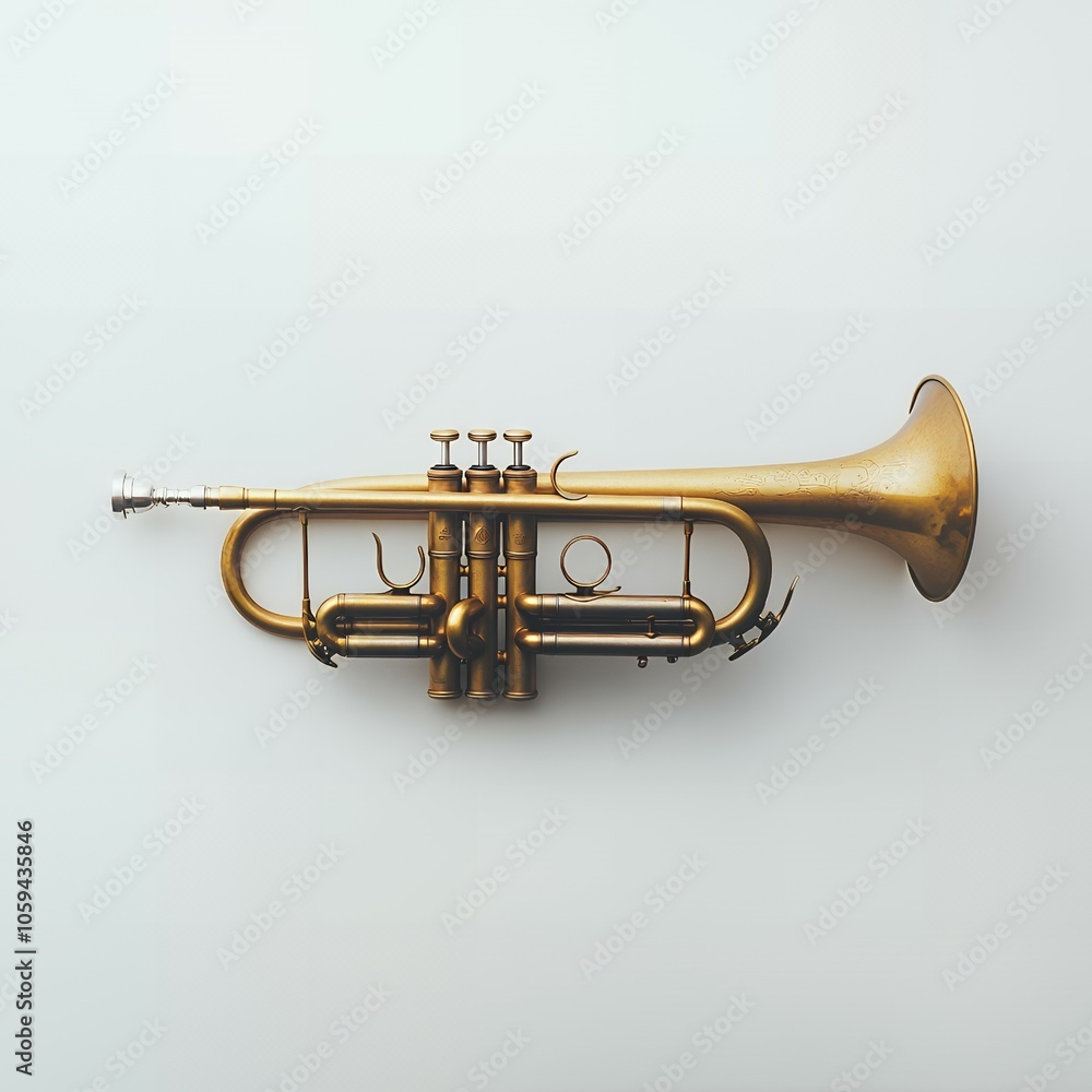 A gleaming gold trumpet on a white background. A gleaming gold trumpet on a white background.