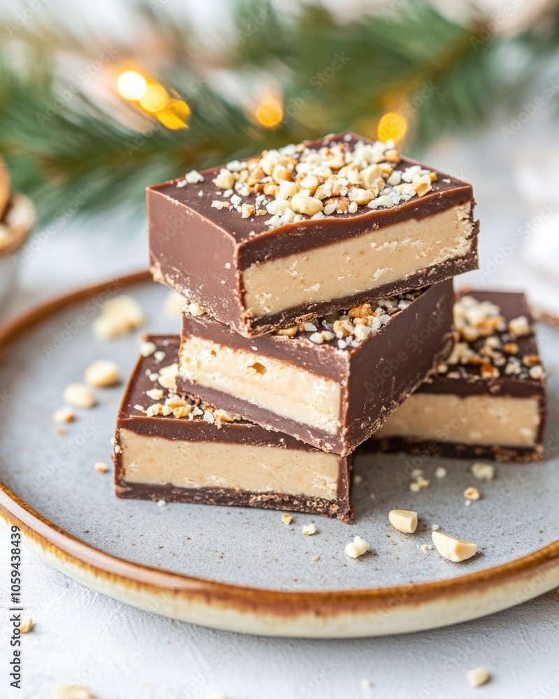 Indulgent Peanut Butter Fudge on Rustic Plate Indulgent Peanut Butter Fudge on Rustic Plate