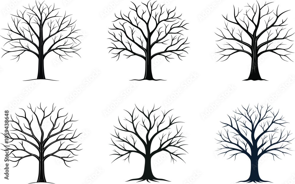 Obraz premium Set of Leafless Tree Silhouettes vector Illustrations Design