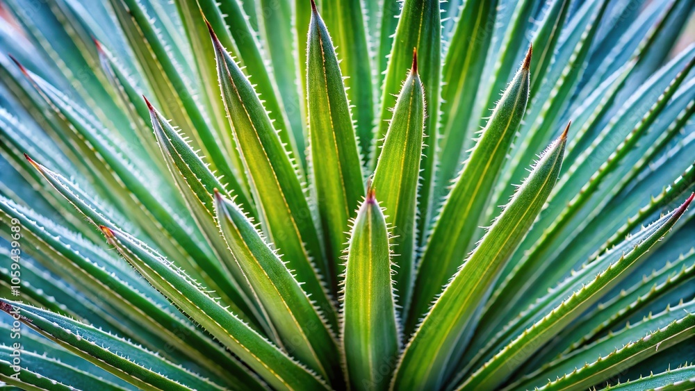 Close-up of yucca plant leaves with textured, waxy surface and sharp spines, succulent leaf, greenery, macro Close-up of yucca plant leaves with textured, waxy surface and sharp spines, succulent leaf, greenery, macro