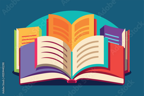 Open Books Set. Doodle Colorful Book Covers With Hand Drawn Letters, Study Literature Concept for College Education. Vector Flat SSet
 photo